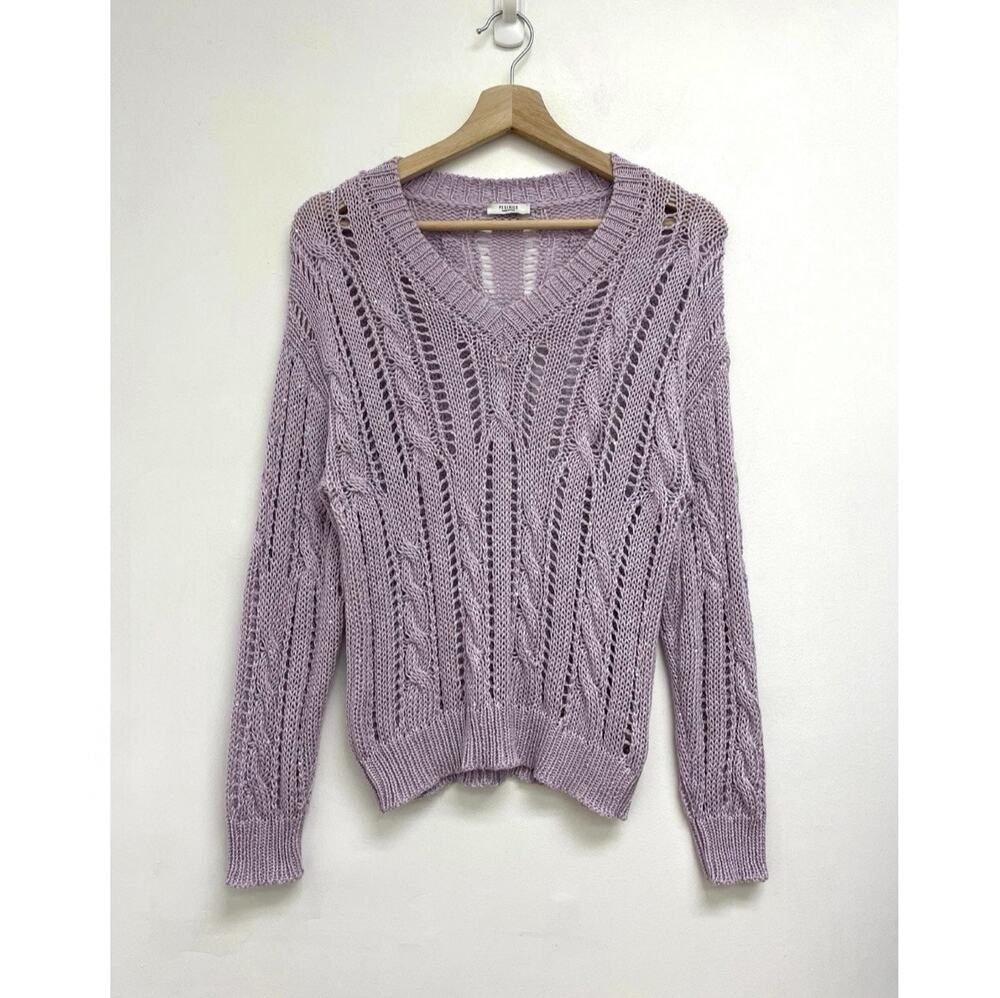 Peserico Italy Sequin Open-Knit Cable Knit V-Neck Luxury Chic Sweater - IT40/US4
